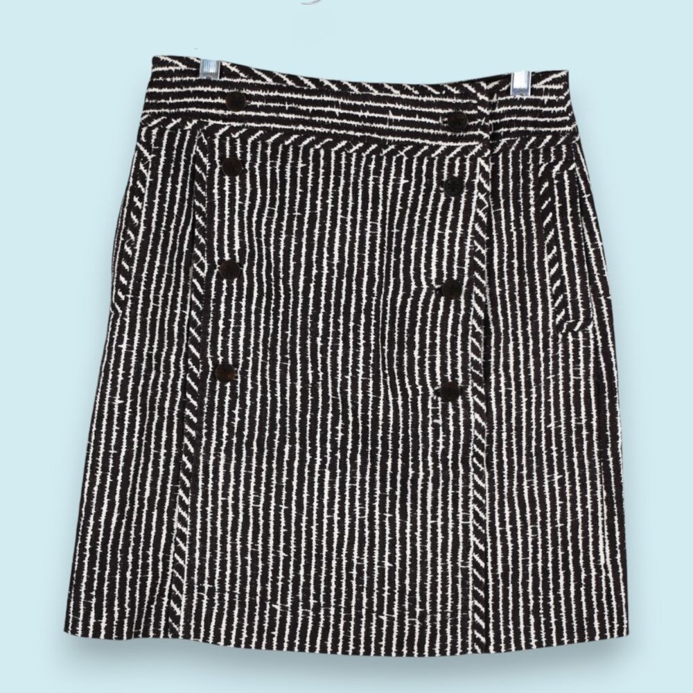 Tory Burch Mini Skirt Size 4 Brown White Striped Button Front A-Line w/ pockets